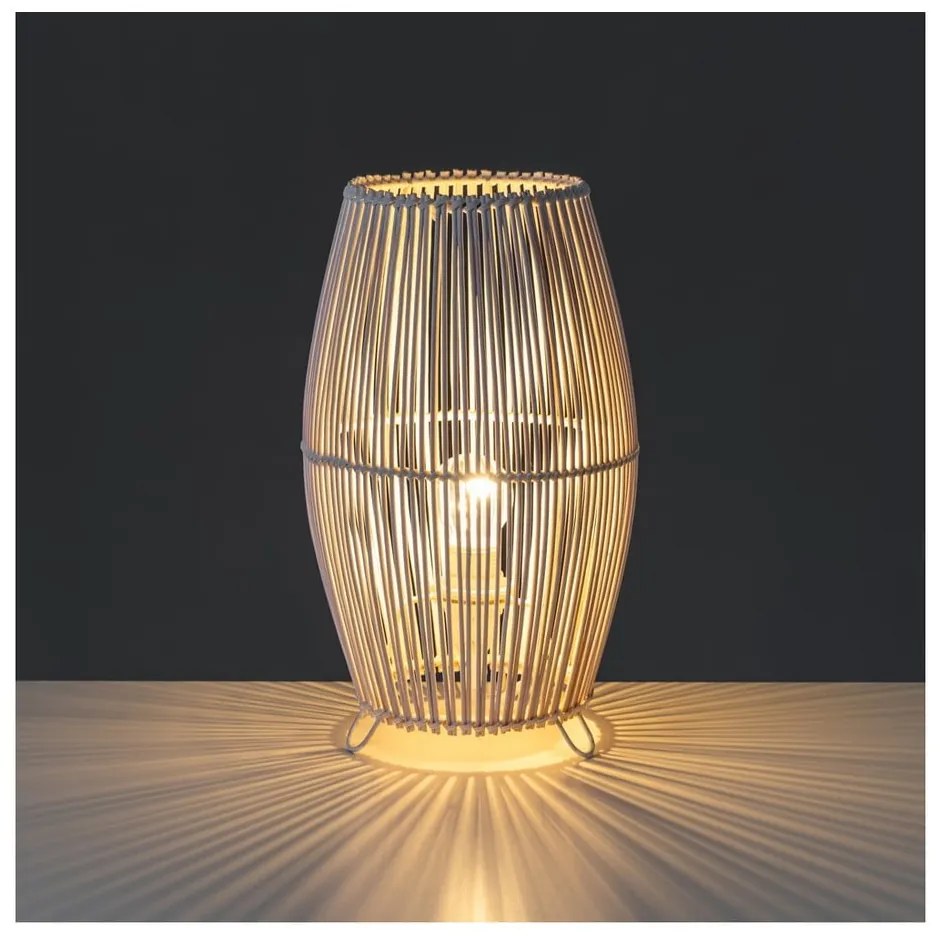 Biela bambusová stolová lampa s bambusovým tienidlom (výška 29 cm) – Casa Selección