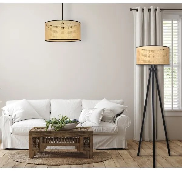 Duolla - Stojacia lampa ROLLER 1xE27/15W/230V pr. 45 cm ratan/čierna