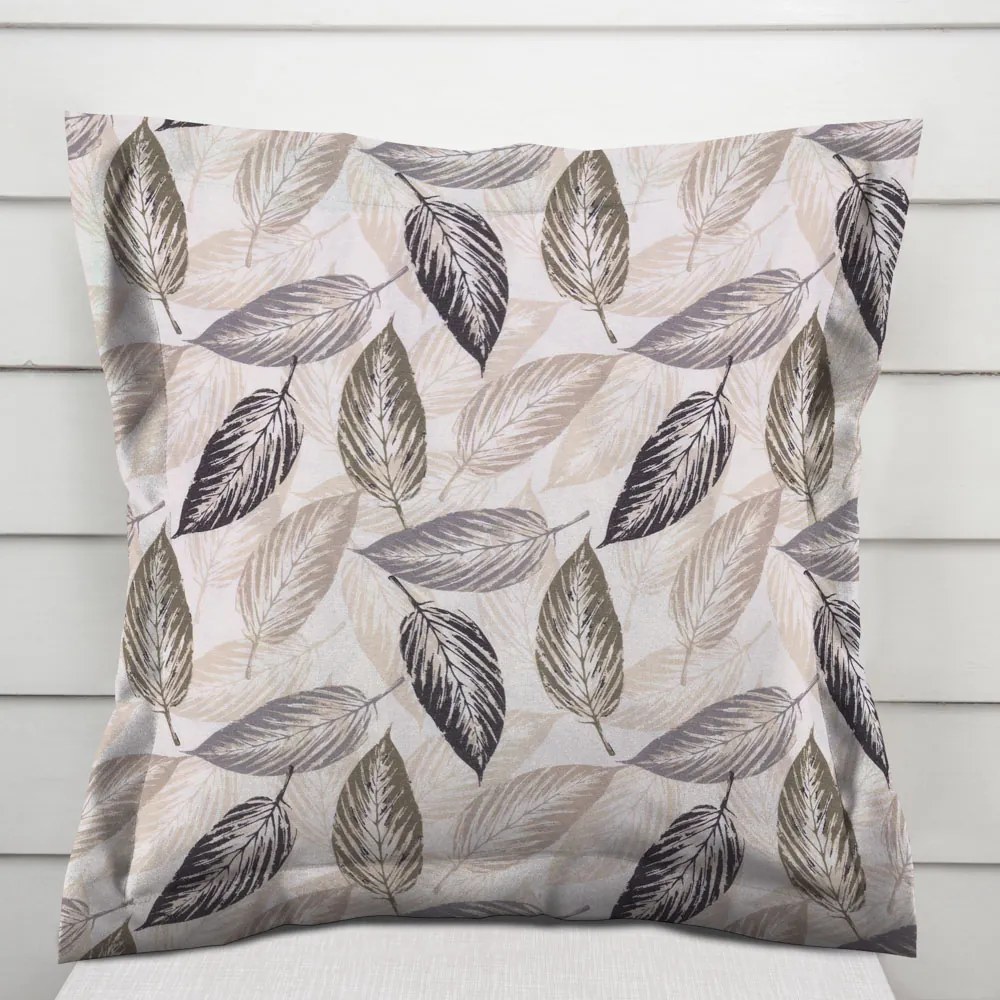 Biante Dekoračná obliečka na vankúš s lemom PML-056 Zeleno-čierne listy na béžovom 60 x 60 cm