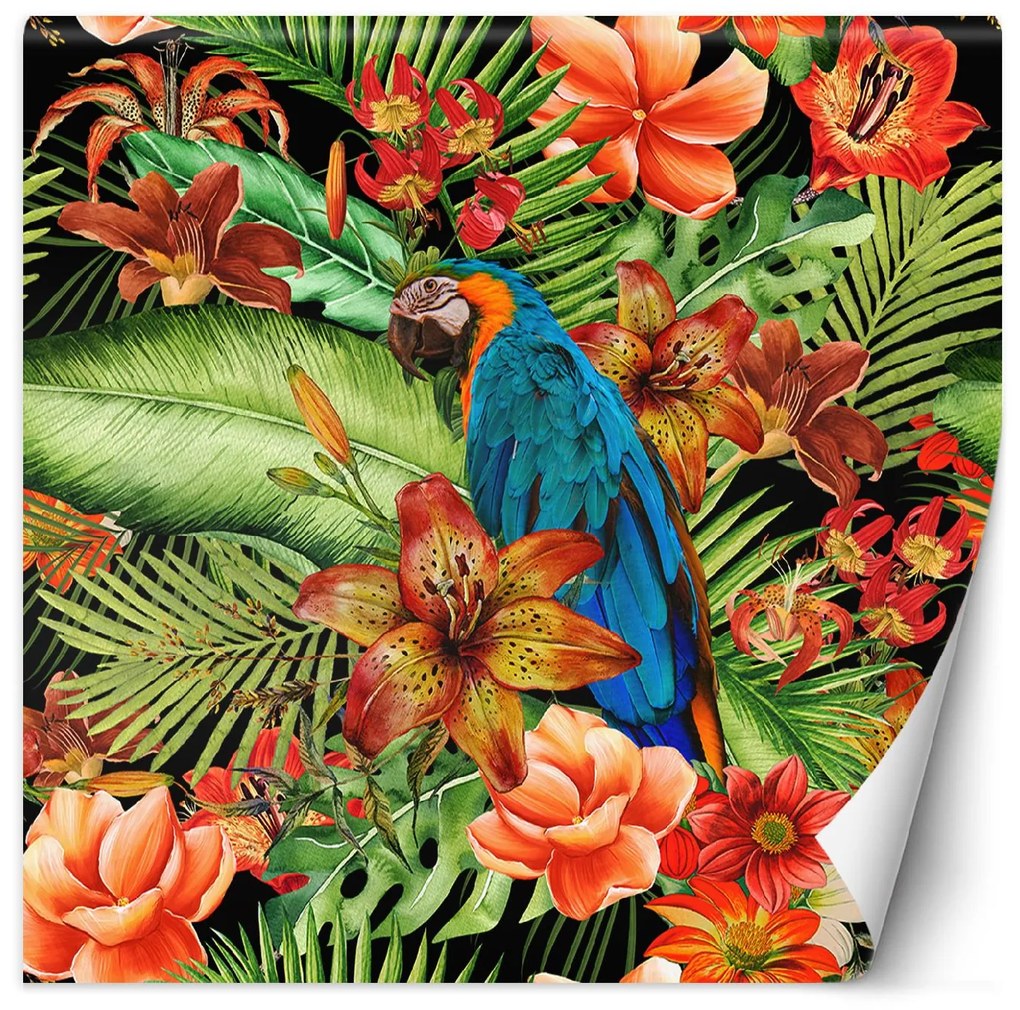 Gario Fototapeta Prírodné vtáky zelené a oranžové listy - Andrea Haase Materiál: Vliesová, Rozmery: 100 x 100 cm