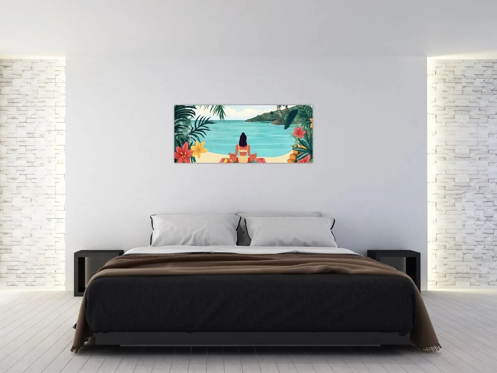 Obraz - Jogínka na pláži (120x50 cm)