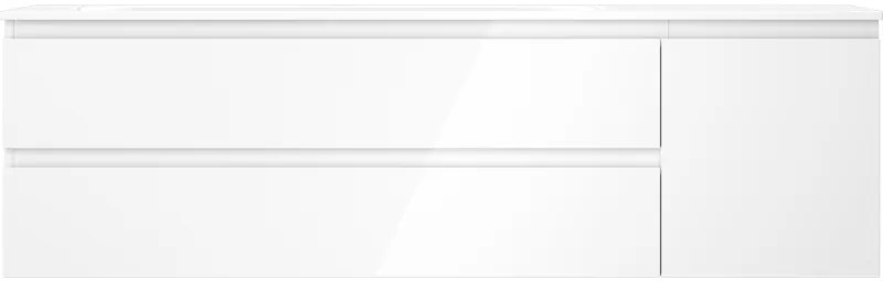 Mexen Orio, kúpeľňová skrinka 160 cm s umývadlom Vela vľavo, 2S, 1D, biela lesklá, 91A13-16047-3-BBFFF00-W23L00