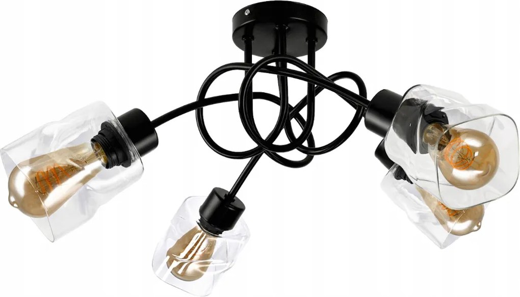 BERGE LED luster stropné svietidlo 4xE27, skladací, priehľadný sklenený štvorec