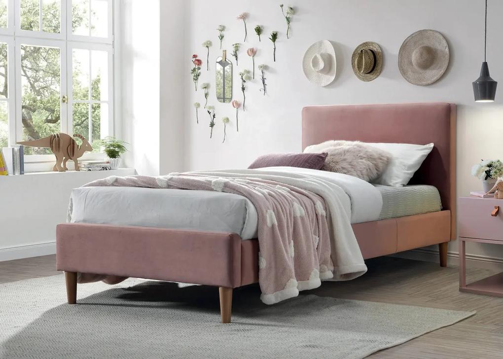 Ružová jednolôžková posteľ ACOMA VELVET 90 x 200 cm