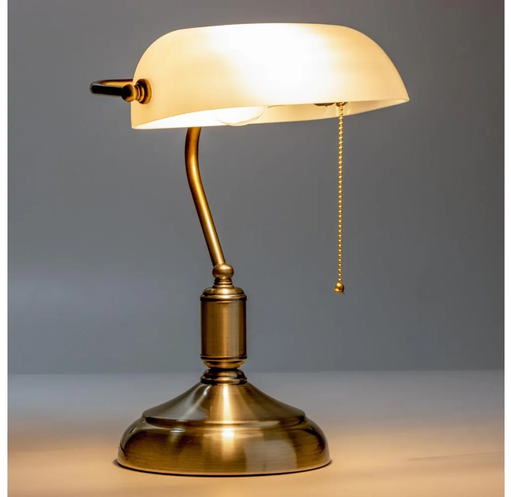Brilagi - Stolná lampa BANK OFFICE 1xE27/60W/230V mosadz/biela L352-BI/MOS