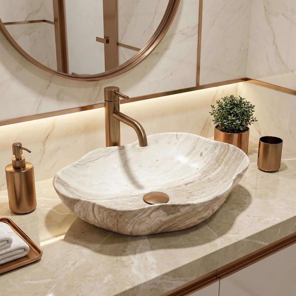 Rea Pearl Saturn, umývadlo na dosku 505x380x135 mm, imitácia kameňa, REA-U0618