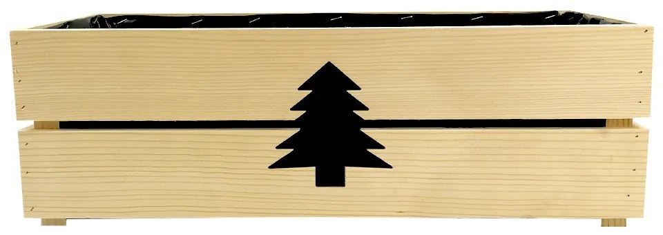 AMADEA Drevený vianočný kvetináč so stromčekom prírodný, vo vnútri s čiernou fóliou, 52x21,5x17cm, český výrobok
