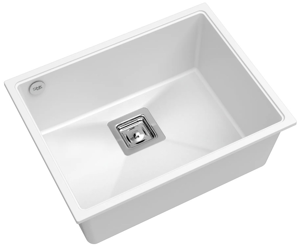 Sink Quality Argon 60, kuchynský granitový drez 550x420x225 mm + chrómový sifón, biela, SKQ-ARG.W.1KBO.60.X