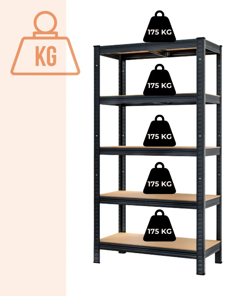 Jurhan Regál s vysokou nosnosťou HEAVY, max. 875kg, 90x40x180cm, čierna