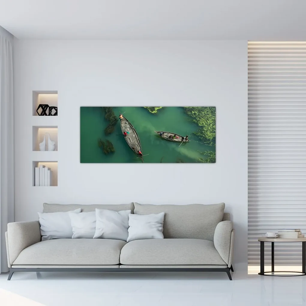 Obraz - Rybári na rieke (120x50 cm)
