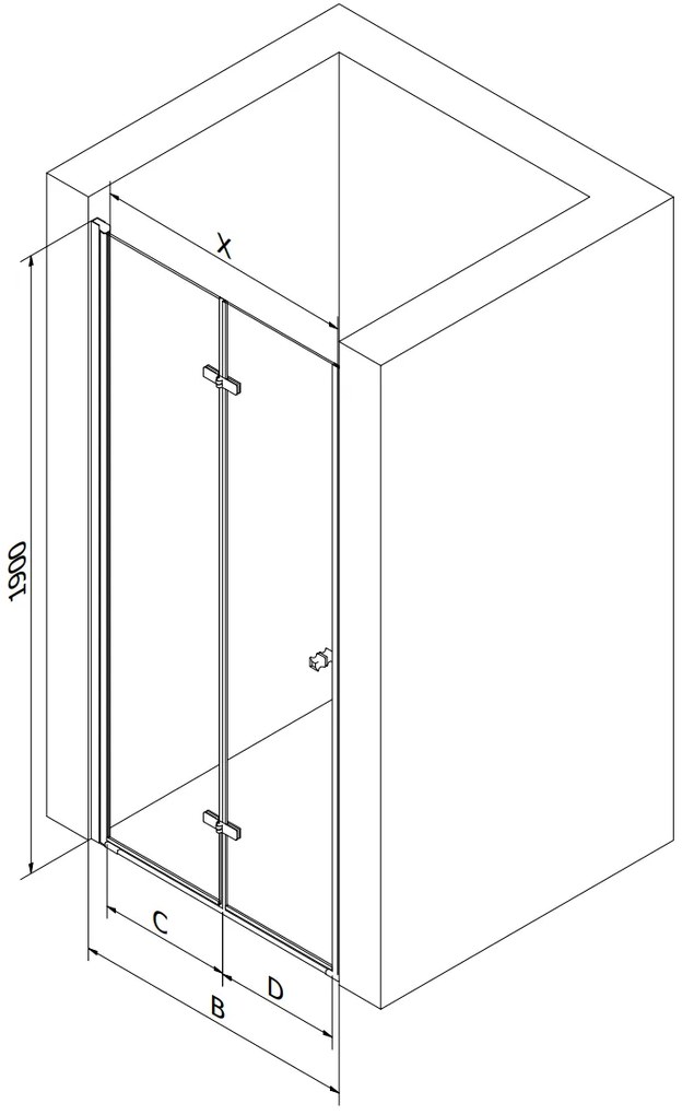 Mexen Lima, skladacie sprchové dvere do otvoru 65 x 190 cm, 6mm číre sklo, chrómový profil, 856-065-000-01-00-D