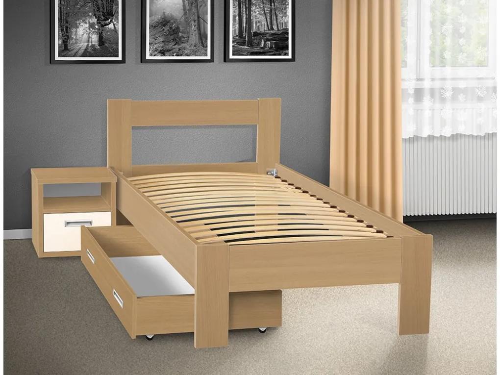 Nabytekmorava Drevená posteľ Sandra 200x140 cm farba lamina: buk 381, typ úložného priestoru: bez úložného priestoru, typ matraca: Matraca 17 cm sendvičová