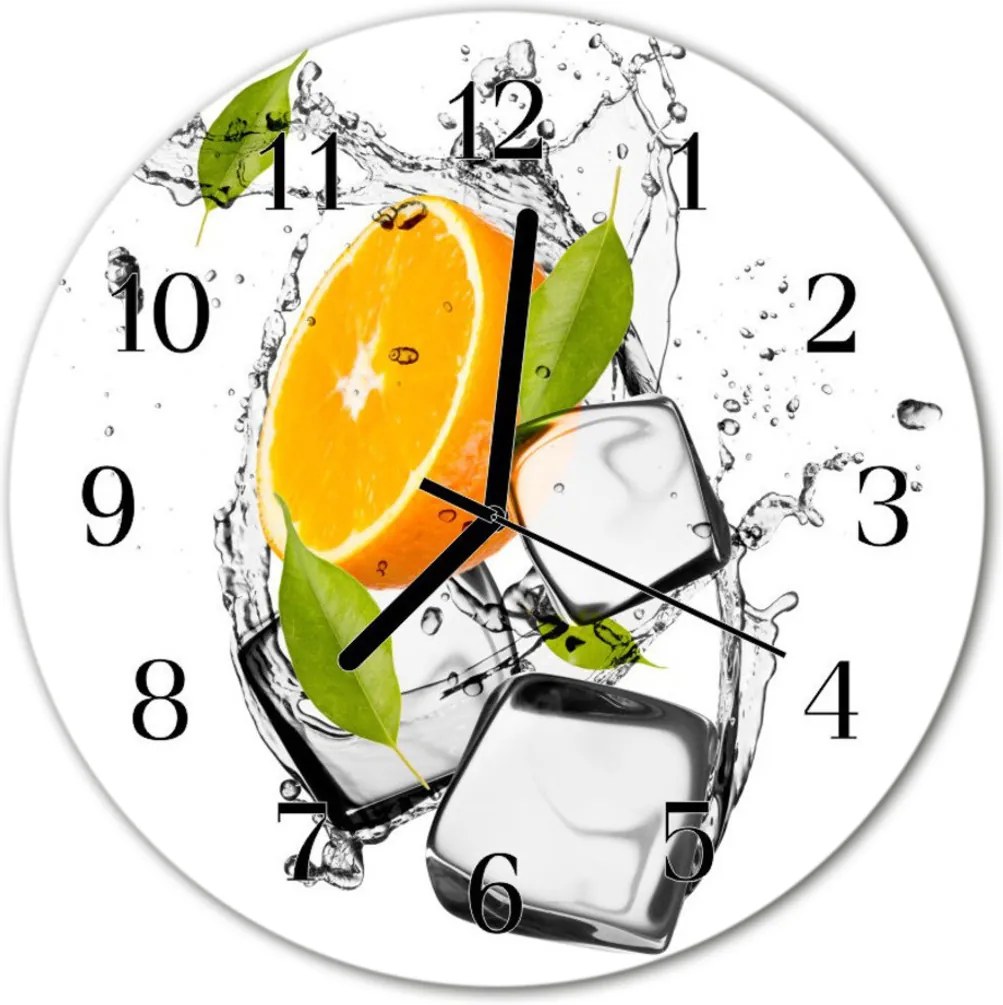 Nástenné sklenené hodiny  oranžová zmrzlina