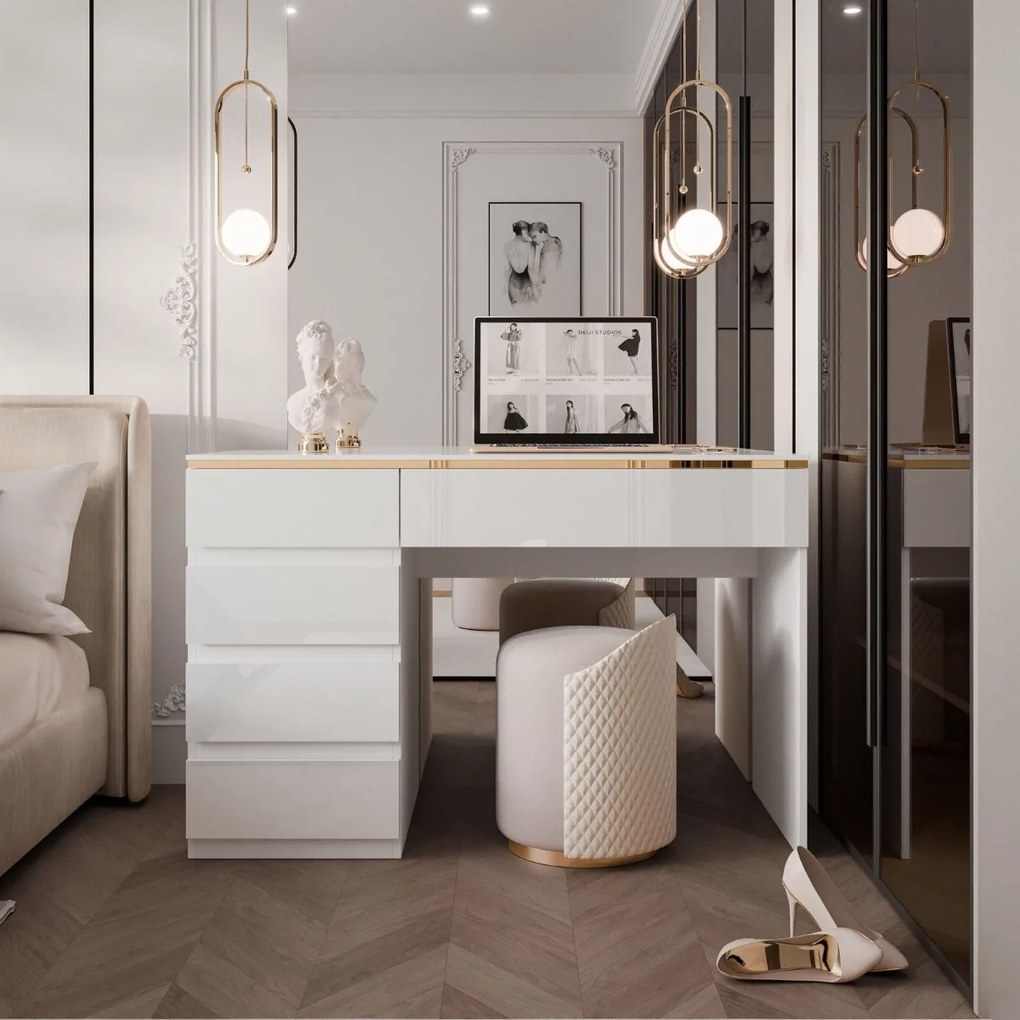 PISACÍ STÔL NESSIE BIELY LESK + ZLATÝ 120 cm