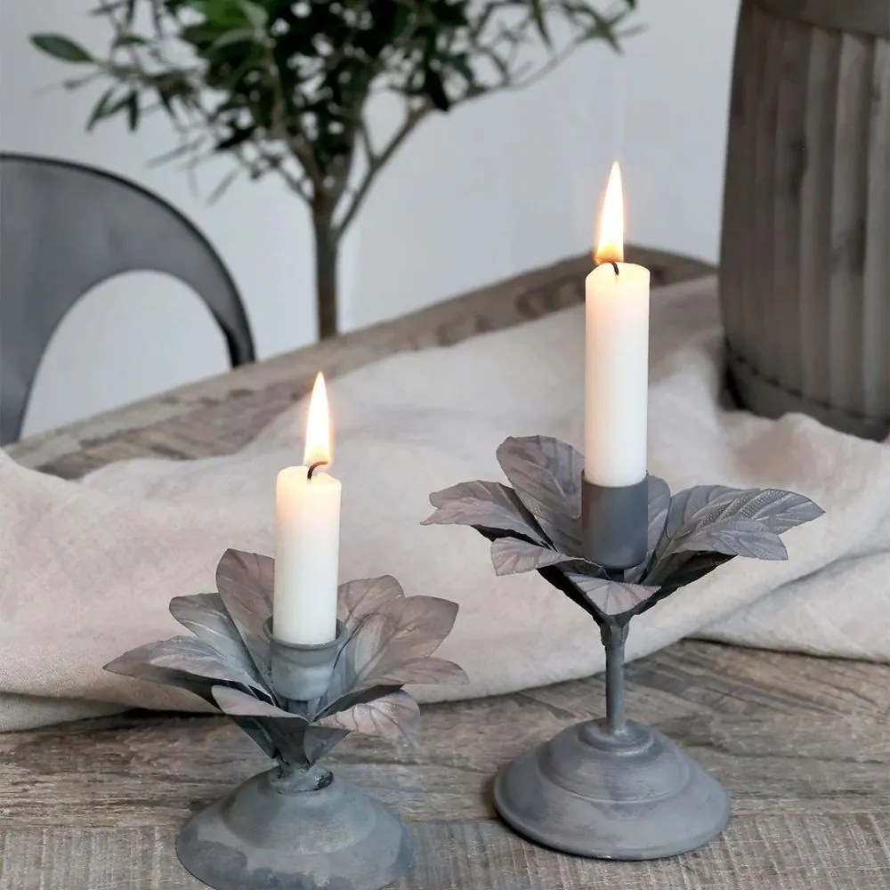 Zinkový antik kovový svietnik na úzku sviečku s kvetom Flower - Ø 12*9 cm