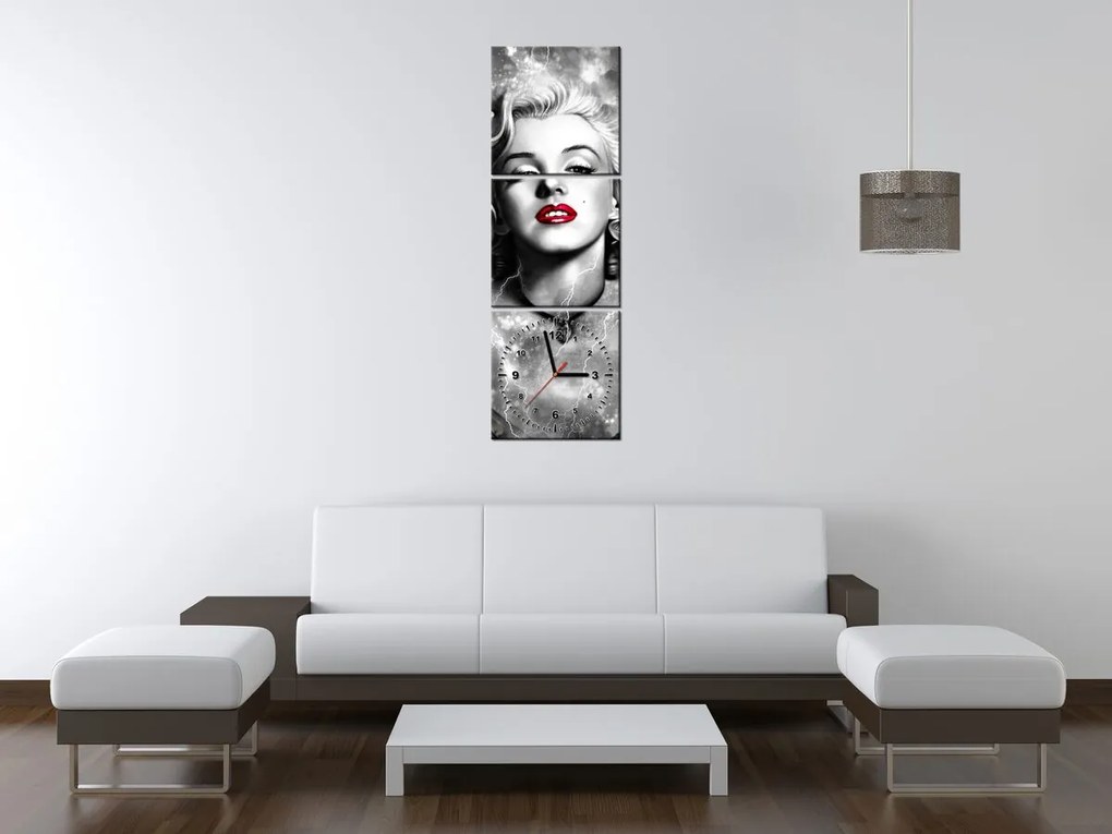 Gario Obraz s hodinami Elektrizujúca Marilyn Monroe - 3 dielny Rozmery: 30 x 90 cm