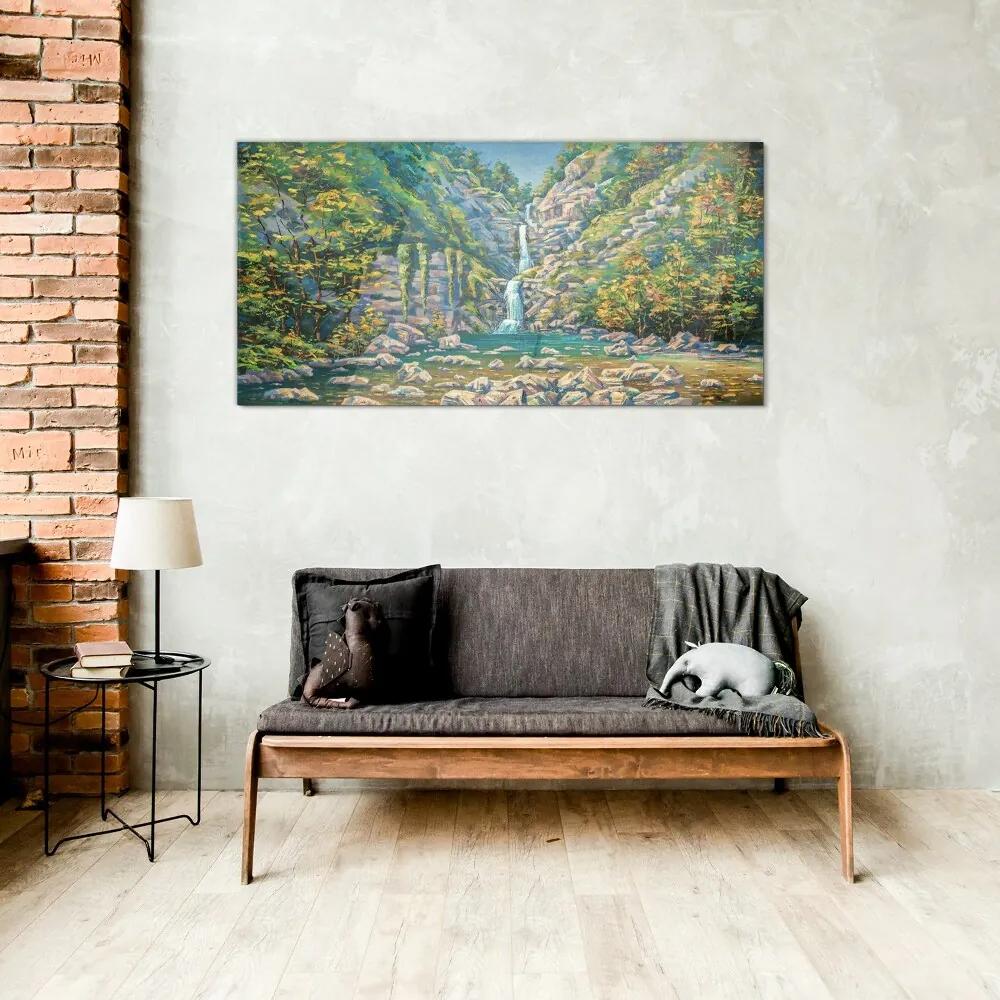 Skleneny obraz Maľovanie vodopádov stromov