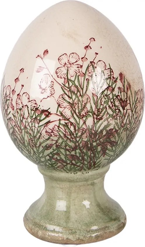 Béžové antik keramické vajíčko s kvetmi Rustic Flower M - Ø 12*19 cm