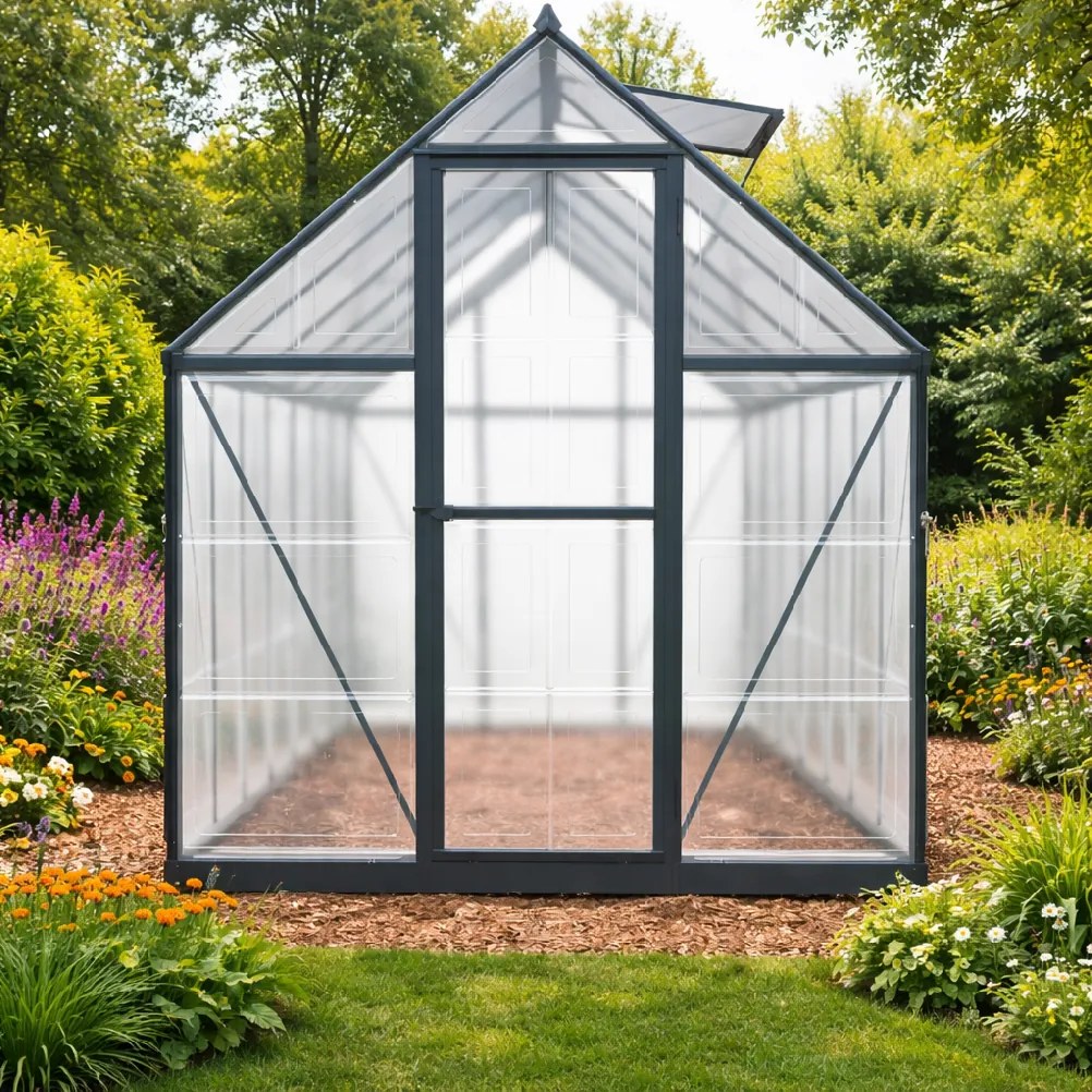 Skleník so základňou BestBerg SH‑6B / 6,6 m² / 364 × 182 × 208 cm / čierna