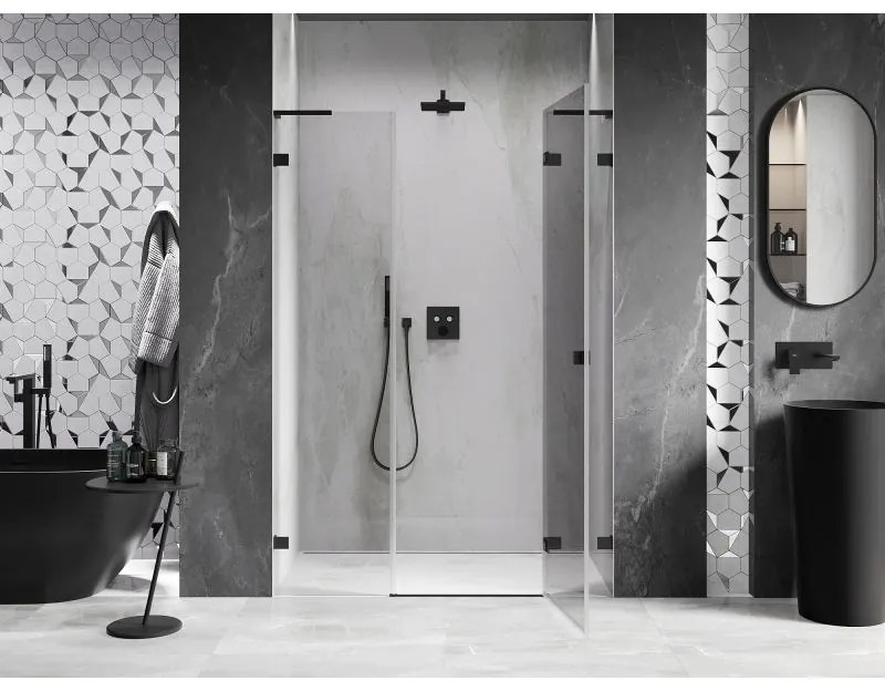 Mexen Lunar L, pravé otočné sprchové dvere 130 cm, číre sklo, čierny profil, 834SL-130-050-70-00-P