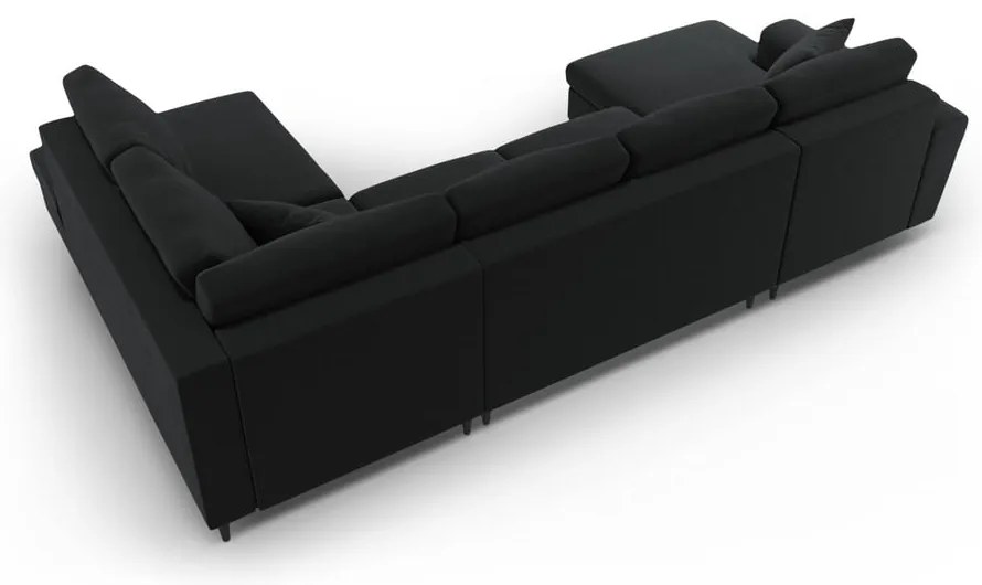 Čierna zamatová rozkladacia/s úložným priestorom rohová pohovka (pravý roh/do "U") Kyoto – Cosmopolitan Design