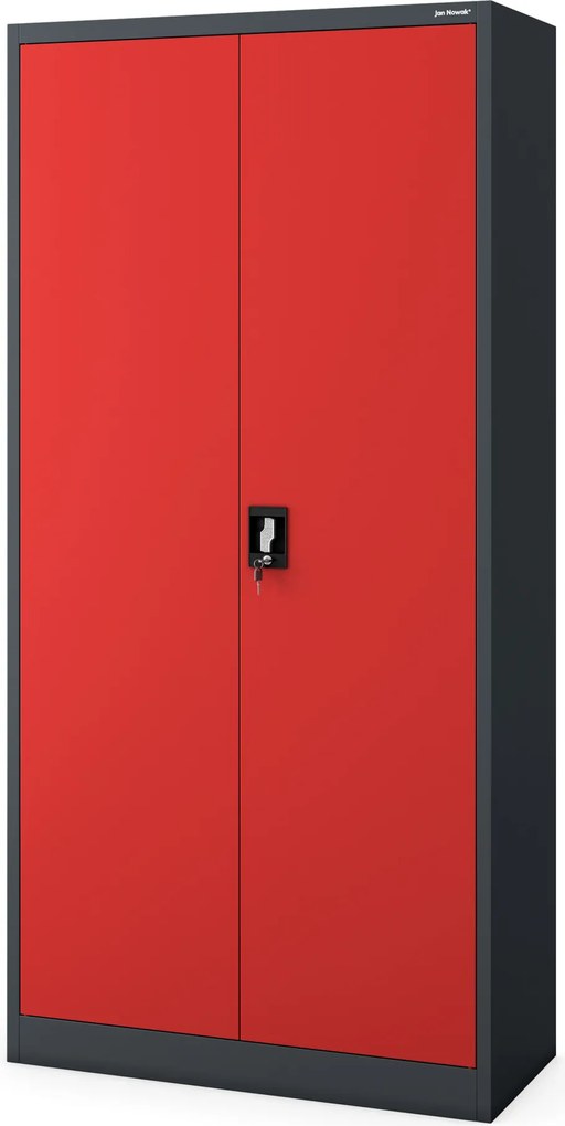 Uzamykateľná upratovacia skriňa DAWID 900 x 1850 x 450 mm, antracitovo-červená