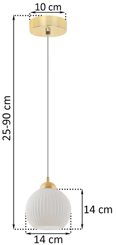 Závesné svietidlo Riffle Round, 1x biele sklenené tienidlo, g