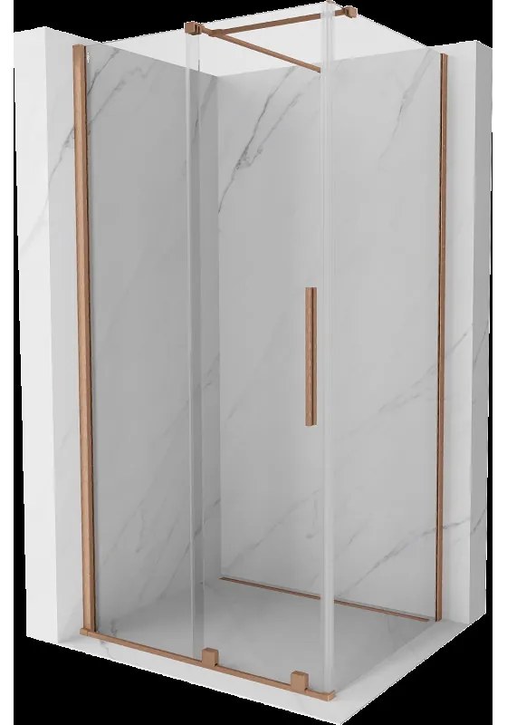 Mexen Velar sprchová kabína, posuvné dvere 140 x 100 cm, Priehľadné, kefovaná meď - 871-140-100-01-65