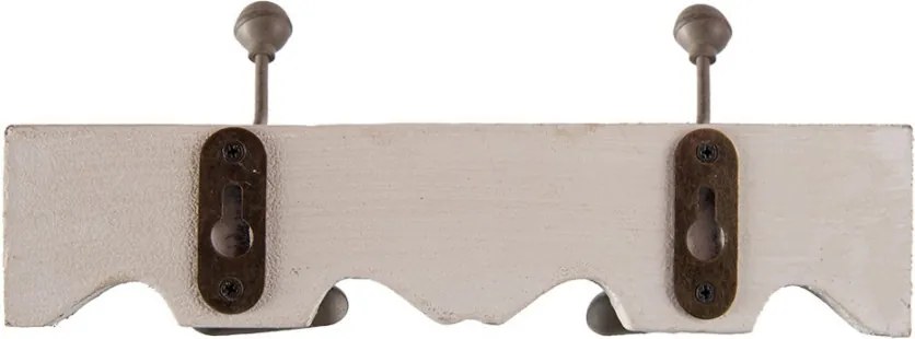 Bielo-sivý antik nástenný vešiak s 2 háčikmi Rustic - 23*6*10 cm