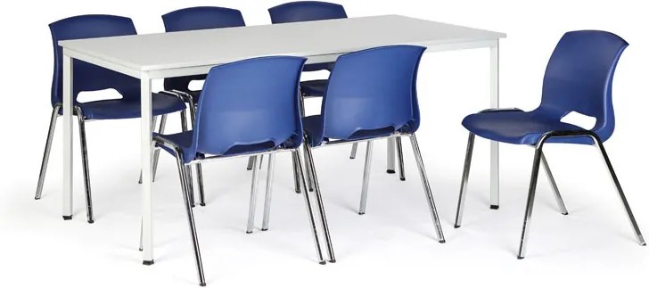 Stôl jedálny, sivý 1800x800 + 6 stoličiek Cleo, modrá