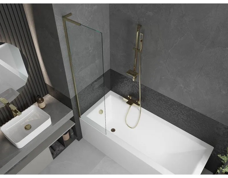 Mexen Next L, 1-krídlová vaňová zástena 50 x 150 cm, 6mm číre sklo, zlatý lesklý profil, 895-050-000-03-00-50