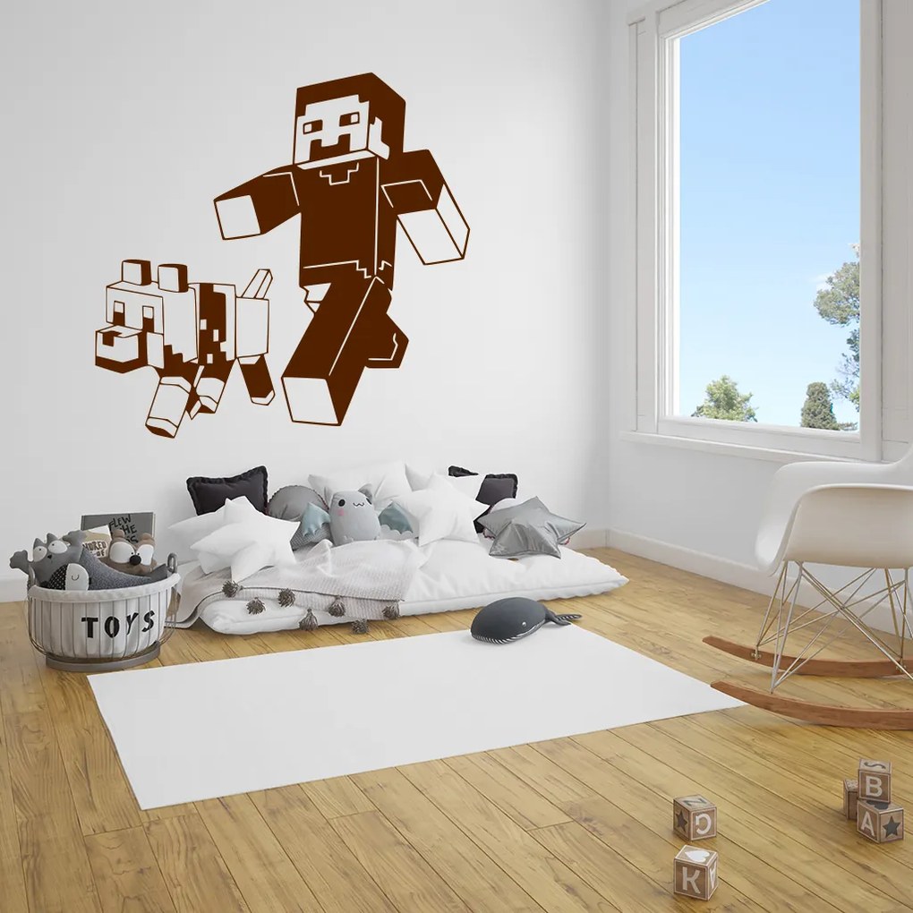 Veselá Stena Samolepka Minecraft so psom Farba: růžová, Veľkosť: 60 x 58 cm