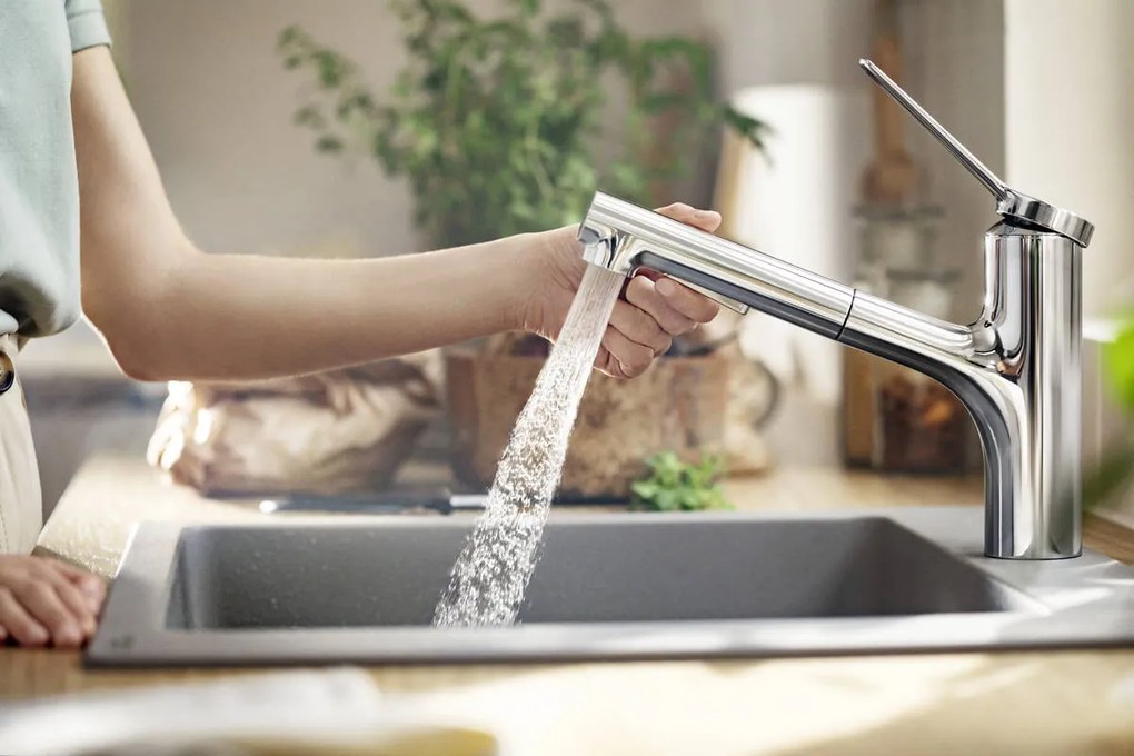 Hansgrohe Zesis M33, páková kuchynská batéria 150, vyťahovacia sprška, 2jet, sBox, chrómová, HAN-74821000