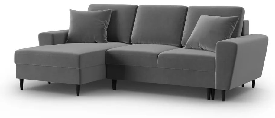 Svetlosivá zamatová rozkladacia/s úložným priestorom rohová pohovka (ľavý roh/s leňoškou) Kyoto – Cosmopolitan Design