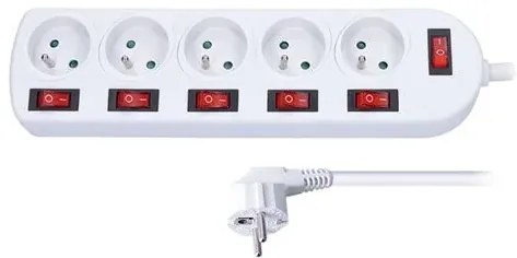 Predlžovací kábel s 5 zásuvkami a 6 vypínačmi - 3 m - Solight PP144