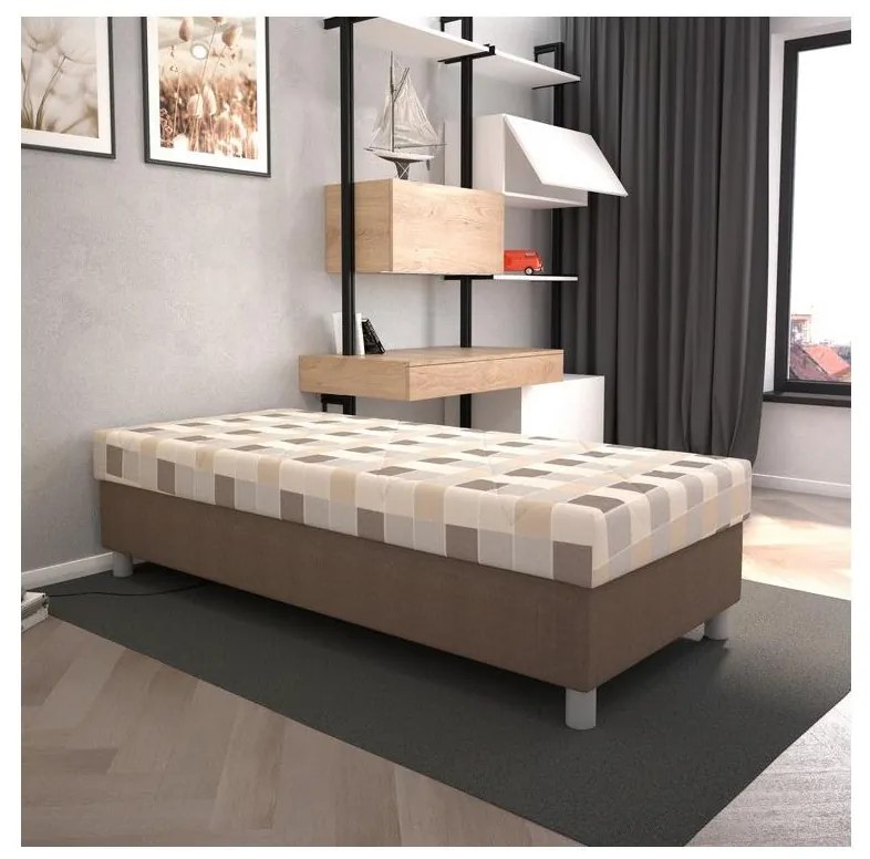 Čalúnená posteľ s úložným priestorom a matracom GEORGE 90x200 cm hnedá