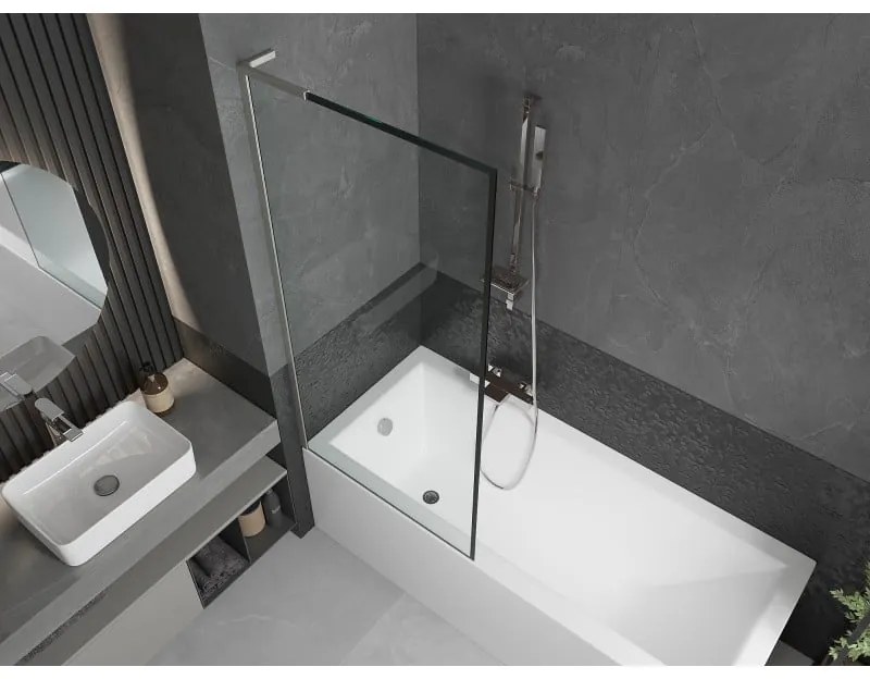 Mexen Next L, 1-krídlová vaňová zástena 80 x 150 cm, 6mm číre sklo-čierny vzor, 6mm číre sklo, profil brúsená oceľ, 895-080-000-03-70-97