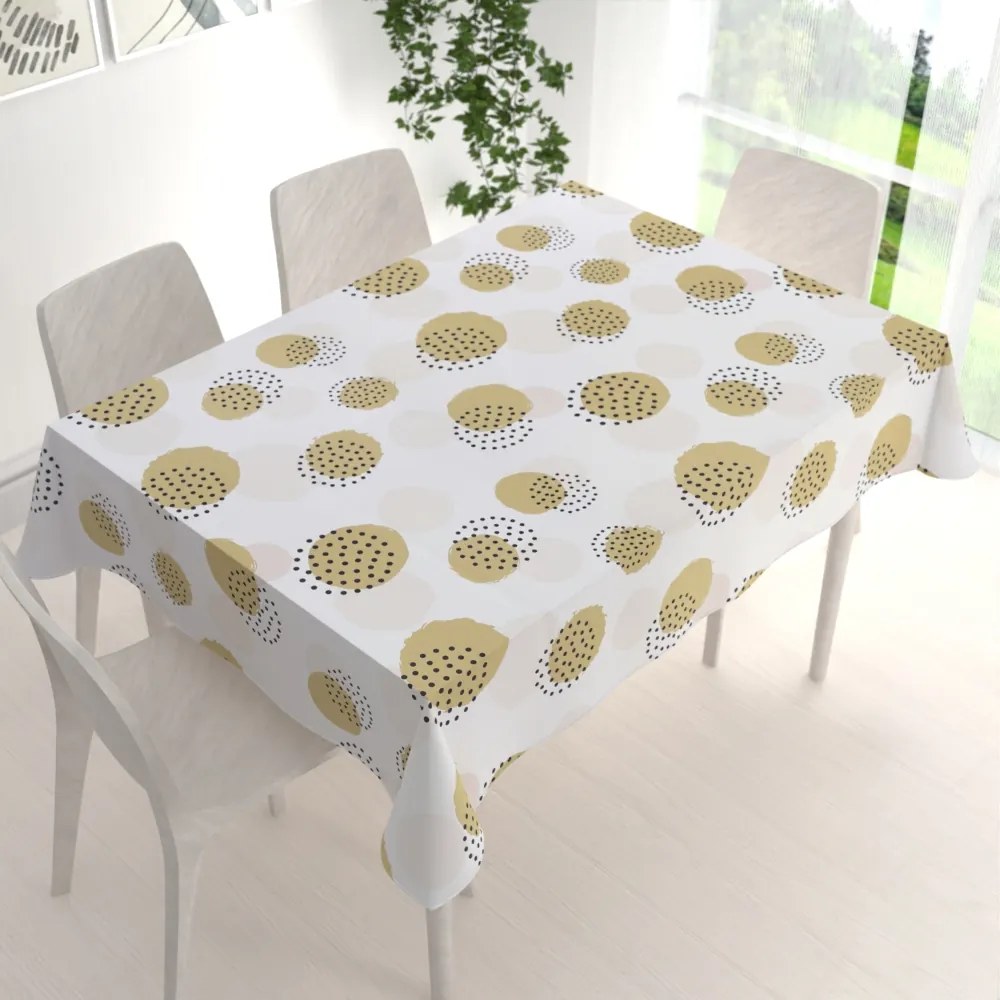Biante Teflónový obdĺžnikový obrus TF-059 Okrové a svetlo marhuľové bodkované kruhy na bielom 60x100 cm
