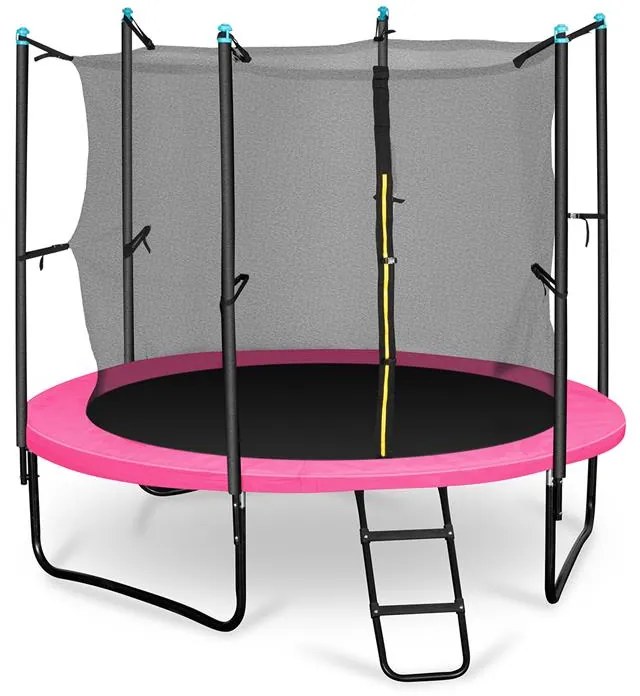 Rocketgirl 250, 250 cm trampolína, vnútorná bezpečnostná sieť, široký rebrík, ružová