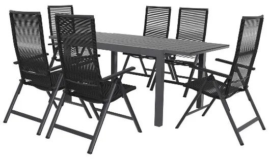 Livarno home Rozkladací záhradný stôl Miami + Záhradné kreslo Miami, 6 kusov (800008468)