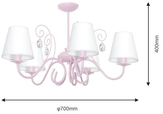 EUlight Detský luster Sara, 5x biele textilné tienidlo, p