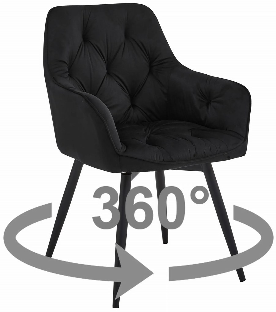 TRENDIE Otočná zamatová jedálenská stolička LYON 360 čierna