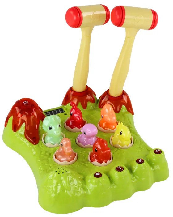 LEAN TOYS Hra Buchni Dinosaura – kladivá, zvuky, svetlá – zelená