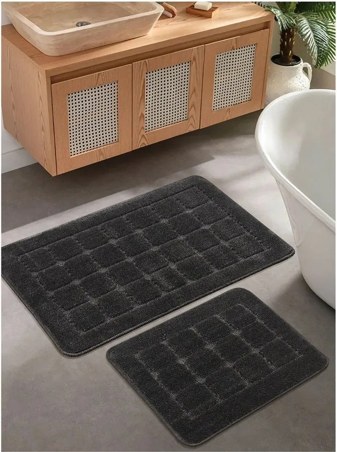 Antracitové kúpeľňové predložky v súprave 2 ks 50x80 cm Kareli – Foutastic