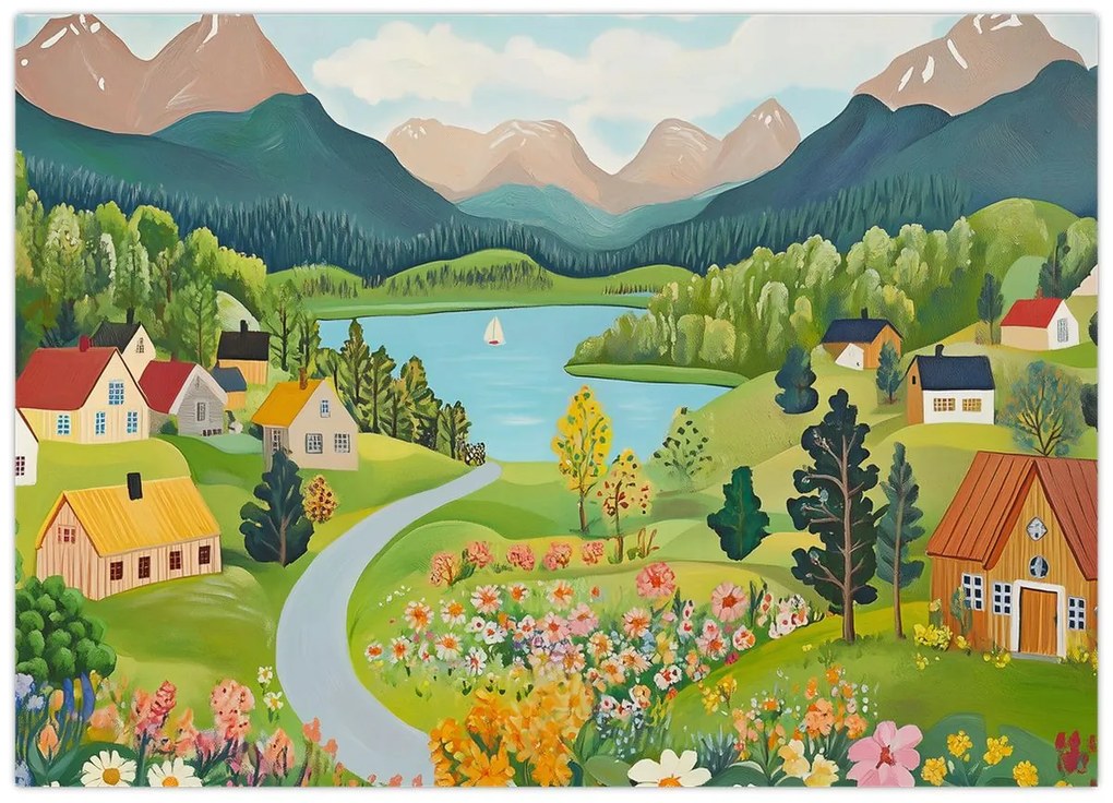 Obraz - Dedina v horách (70x50 cm)