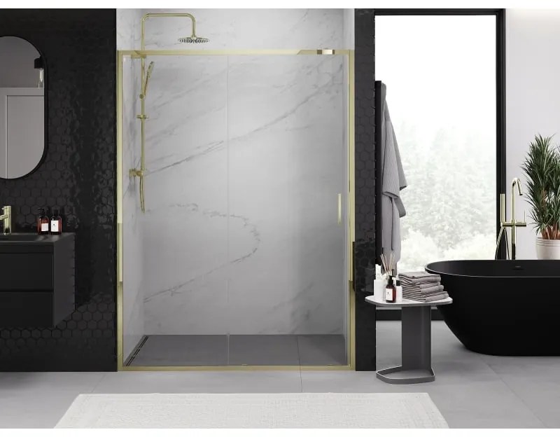 Mexen Exo, posuvné sprchové dvere 155 cm, číre sklo, zlatá, 8151-155-000-50-00