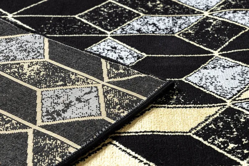 Dywany Łuszczów, Koberec behúň Gloss 400B 86 3D geometric black/gold, 60x300, čierna, obývacia izba