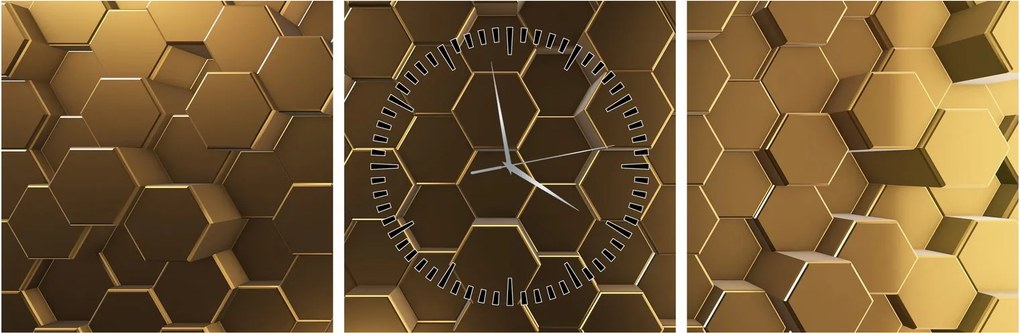 Obraz - Zlaté hexagóny (s hodinami) (90x30 cm)