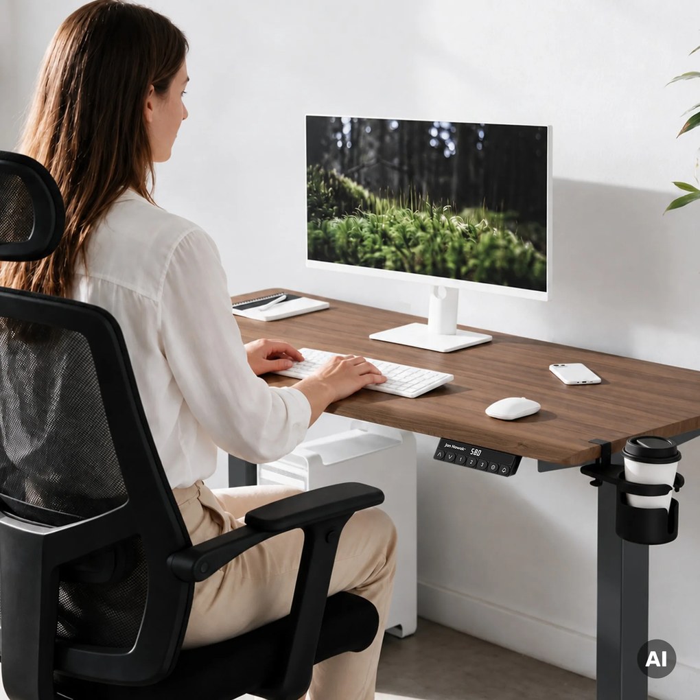 Elektrický stôl s reguláciou výšky ergonomický antracitový/orech,1400x700 mm: ARIA