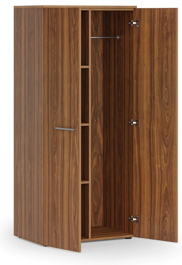Kancelárska šatníková skriňa PRIMO WOOD, 3 police, šatníková tyč, 800 x 500 x 1781 mm, orech